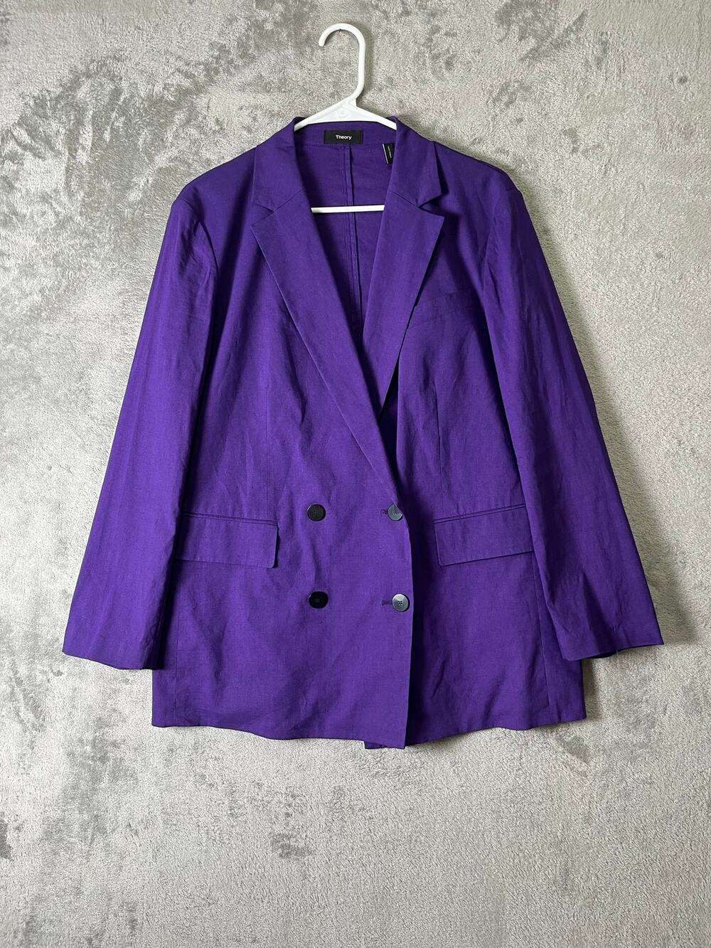 Theory Amethyst Eco Crunch Wash Purple Linen Blend Double Breasted Blazer 10